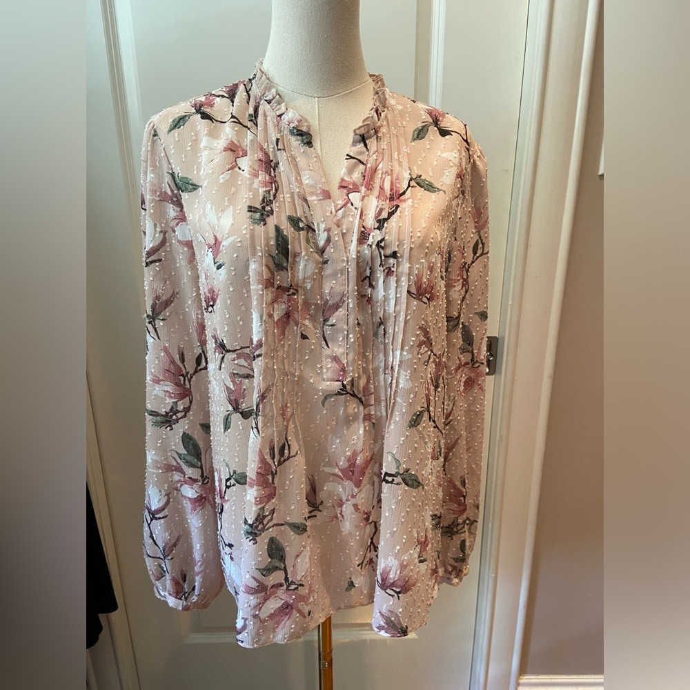 Pink floral blouse, size 14